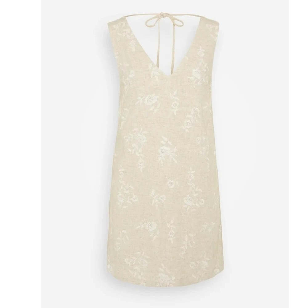 NWT Abercrombie & Fitch Embroidered Linen-Blend Women Mini Dress Cream Floral XL